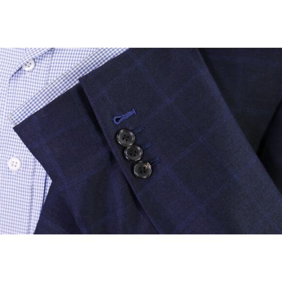 Andrew Lock Bespoke Tailored Navy Blue Windowpane Wool Fleece 2Btn Sportcoat 48L - Picture 6 of 11